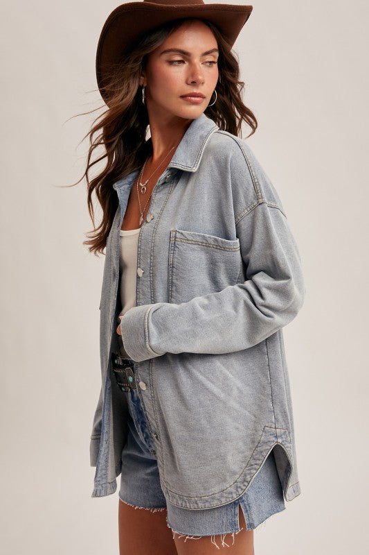 Angie Soft Knit Oversized Denim Shacket
