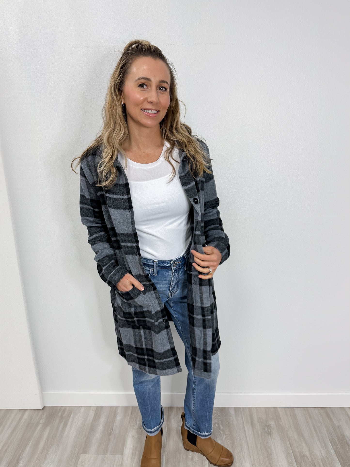 Tonia Brushed Plaid Long Top