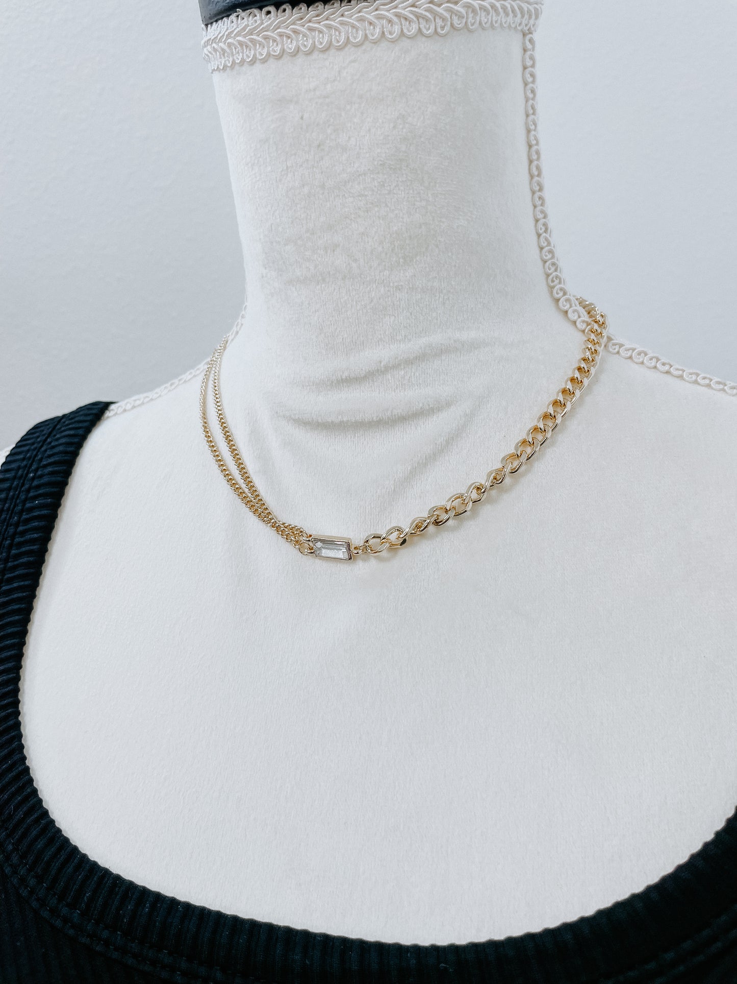 Gold Mix Chain with Rectangle Crystal