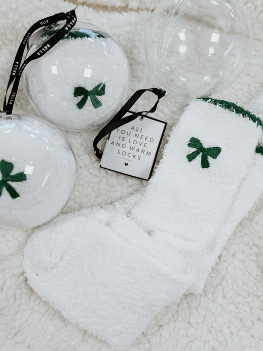 Cozy Sock Ornament | Green Bow