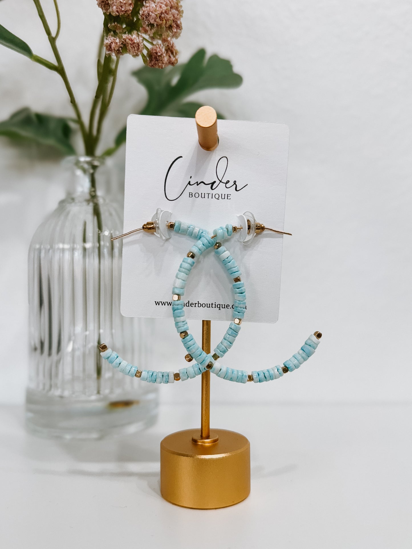 Blue Heishi Shell Hoops