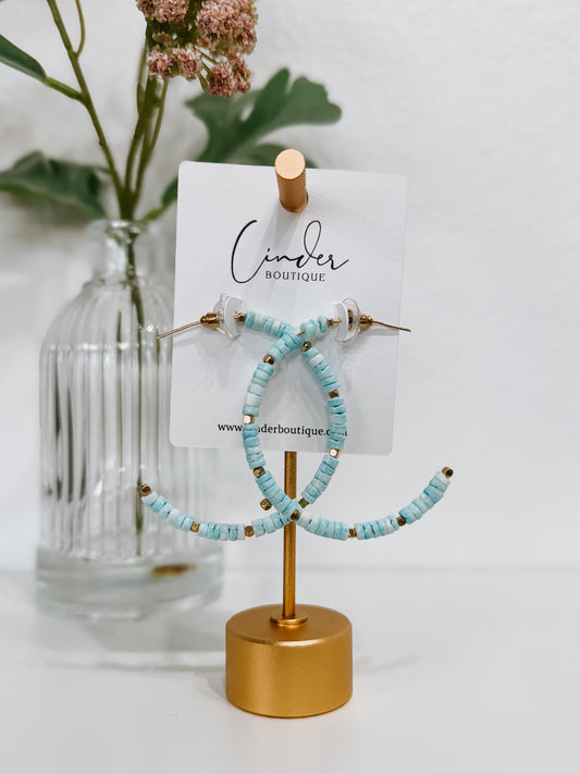 Blue Heishi Shell Hoops