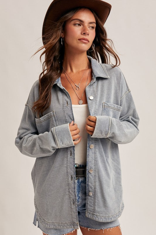 Angie Soft Knit Oversized Denim Shacket